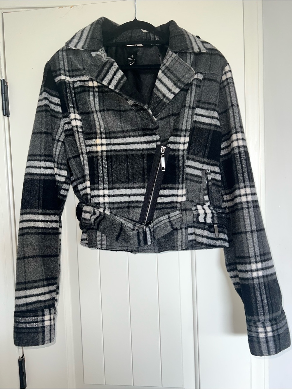 Ashley by 26 International Black & Gray Plaid Bomber Jacket